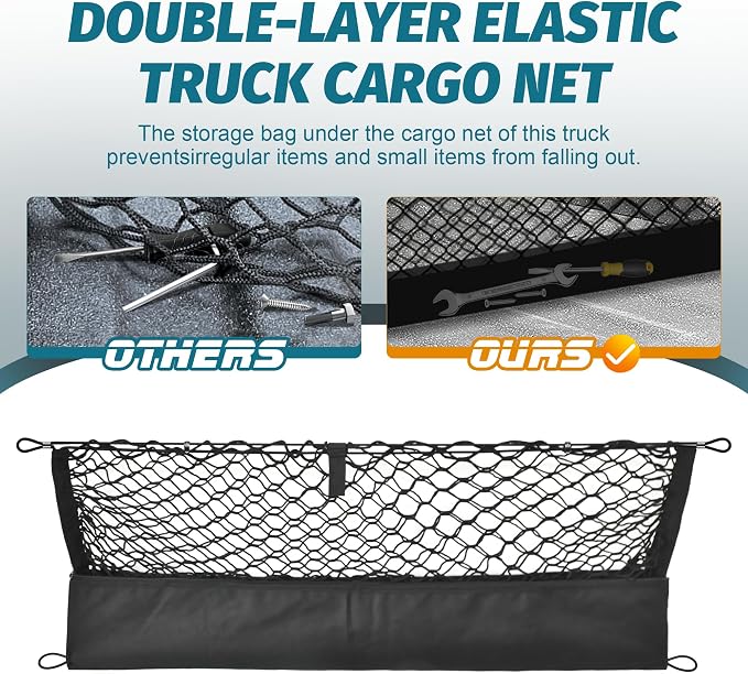 Envelope Style Trunk Cargo Net Compatible with Toyota RAV4 2015 2016 2017 2018,Highly Elastic Trunk Cargo Net for SUV RAV4 Accessories, Upgraded Storage Bag & Heavy Duty Carabiners
