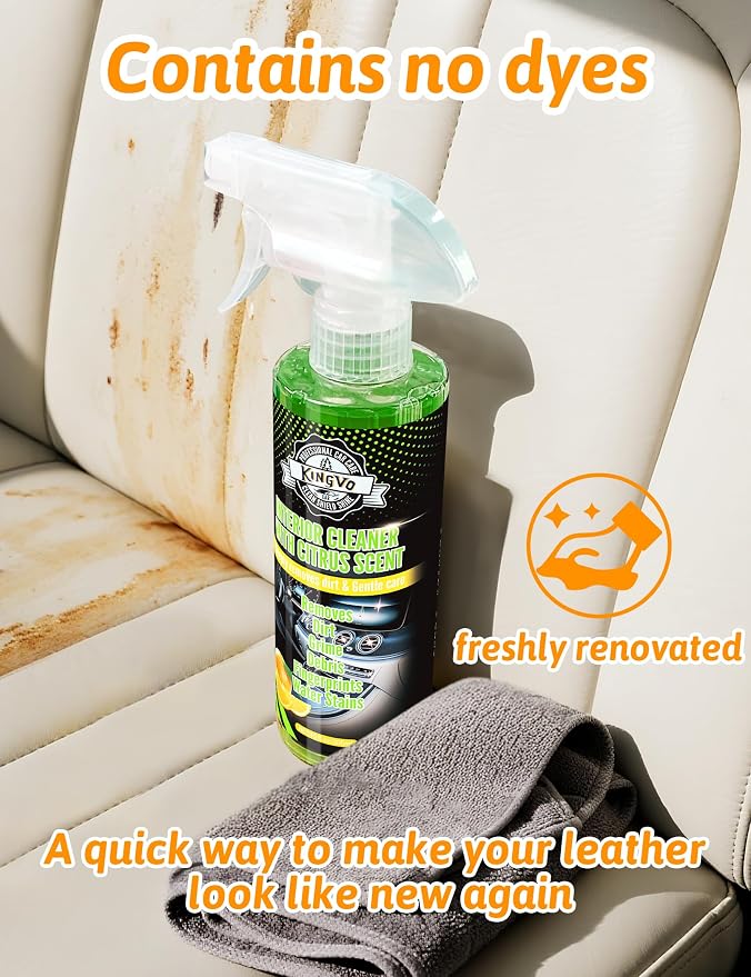 Car Cleaner Interior, Leather Cleaner Upholstery Interior Ceaning Kit Carpet Dashboard Shiny Car Stuff for Vinyl,Plastic,Fabric,Carpet & More,Citrus Scent