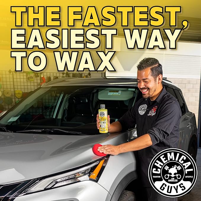 Chemical Guys Butter Wet Wax - Deep Wet Shine Car Wax for Cars, Trucks, SUVs, RVs, and More, Easy On/Off Liquid Formula, Banana Scent - 16 fl oz