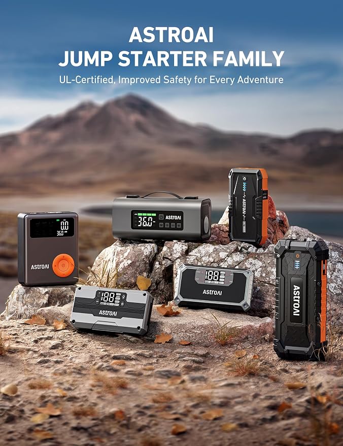 AstroAI 2500A Portable Car Battery Jump Starter with 150PSI Air Compressor 30W Quick Charger, 14800mAh Jump Box (7.5L Gas & 5.0L Diesel) 12V Jump Box with Booster, LED Light, Jumper Cables