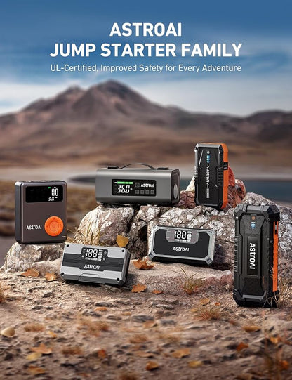 AstroAI 2500A Portable Car Battery Jump Starter with 150PSI Air Compressor 30W Quick Charger, 14800mAh Jump Box (7.5L Gas & 5.0L Diesel) 12V Jump Box with Booster, LED Light, Jumper Cables