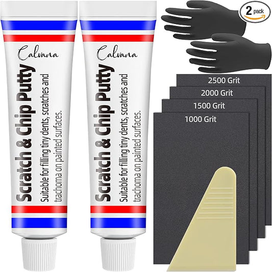 Calvana (2-Pack 20g Car Body Filler Repair, Automotive Putty Scratch Filler, Quick-Drying Formula for Minor Touch-ups, Ideal for Car Paint Scratch Removal and Rust, with 4pack Sand Paper Repair Tools