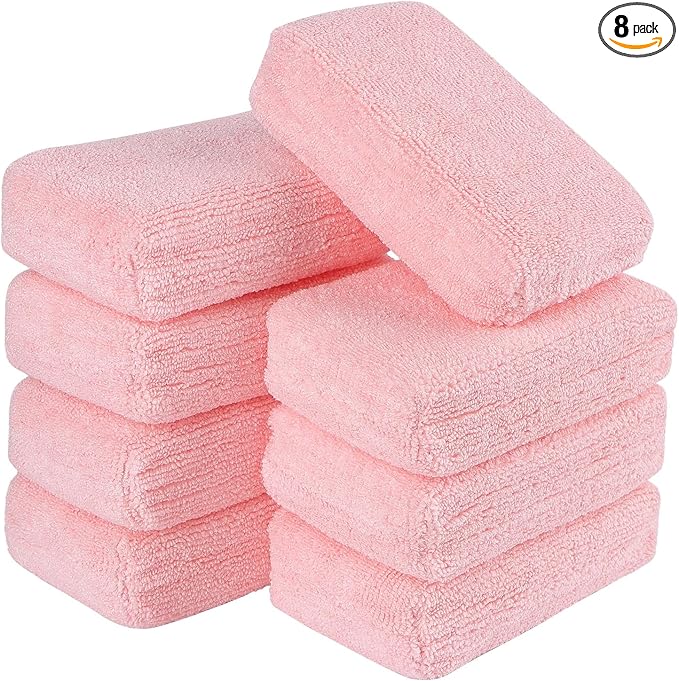 AIDEA Microfiber Applicator Pad-8Pack, Car Wash Sponge, Premium Microfiber Sponge and Cleaning Pads, Perfect for Effortless Wax, Sealant, and Conditioner Application, Car Detailing Supplies, Pink