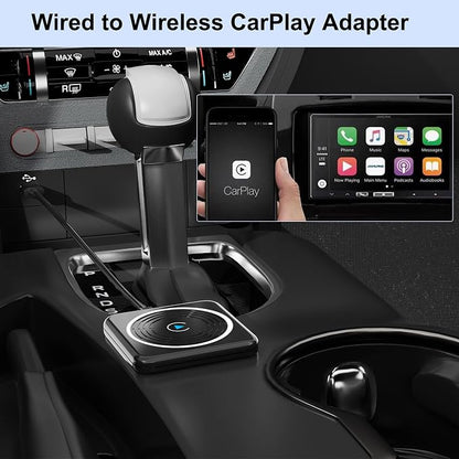 CarPlay Wireless Adapter, Wireless CarPlay Adapter for iPhone Converts Wired to Wireless CarPlay Dongle, Plug & Play Fit for Factory OEM Wired Apple CarPlay Cars from 2016 & iPhone iOS 10+
