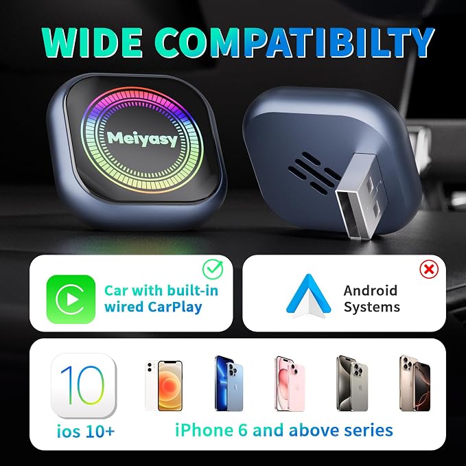 2026 Upgraded Wireless CarPlay Adapter for iPhone, Compact Mini Metal Shell Design Small Size, (New Update) Plug and Play, Fast and Stable Connection CarPlay Adapter for Apple iOS ＆Android (Navy Blue)