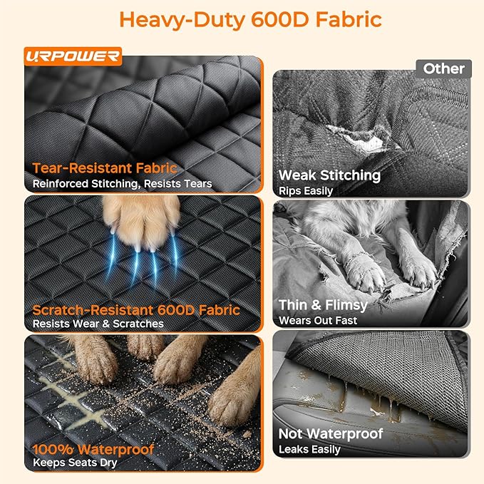 URPOWER Dog Car Seat Cover for Pets 100% Waterproof Seat Cover Hammock 600D Heavy Duty Scratch Proof Nonslip Durable Soft Back Seat Covers for Cars and SUVs