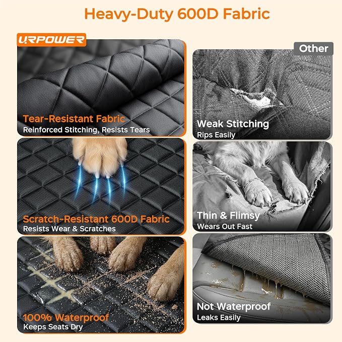 URPOWER Dog Car Seat Cover for Pets 100% Waterproof Seat Cover Hammock 600D Heavy Duty Scratch Proof Nonslip Durable Soft Back Seat Covers for Cars Trucks and SUVs