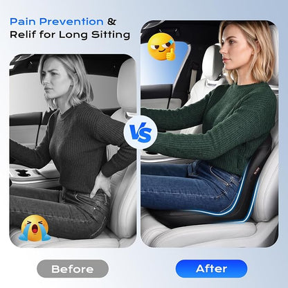 Coverado Car Seat Cushion and Lumbar Support Pillow One Piece, Napa Leather Memory Foam Ergonomic Back Support Driving Seat Cushion for Back Pain, Non-Slip Washable Cushion for Car, Driver, Office