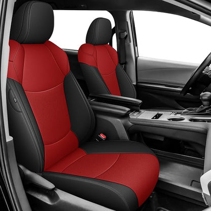 Custom Fit Seat Covers for Toyota Sienna 2021 2022 2023 2024 2025 LE, XLE,8 Seats,2nd Row 40/20/40 Bench, Full Set Sienna Seat Covers,Durable and Breathable Faux Leather,Airbag compatible(Black/Red)