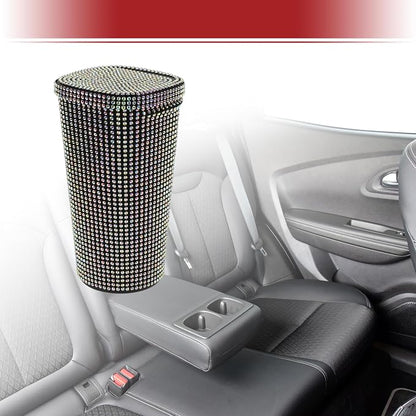 ACROPIX Car Trash Can Trash Bin Rhinestones Portable 3.5" Length 3.5" Width 6.3" Height Assorted Color Rhinestone Plastic