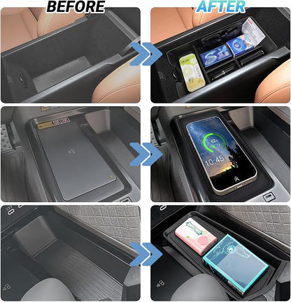 Center Console Organizer 3PC Compatible with 2025-2026 Toyota Camry Accessories, Armrest Storage Box, Charging Zone Anti-Slip Mat and Gear Shifter Right Side Console Organizer Tray