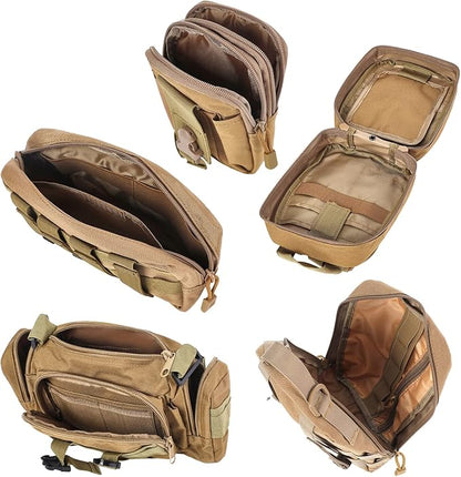 Universal Tactical Car Seat Back Organizer Bag Tactical Molle Vehicle Organizers Panel Vehicle Protector Organizers with 5 Detachable Pouches for Car Truck Ford Jeep (Khaki)
