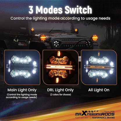maXpeedingrods 2 Pack 7" 332W LED Off Road Lights, Round Fog Light with 7 RGB Colors, Side Shooter Lights 270°Wide Range, LED Light Bar for SUV, Pickup, ATV, UTV, Truck, Motorcycle