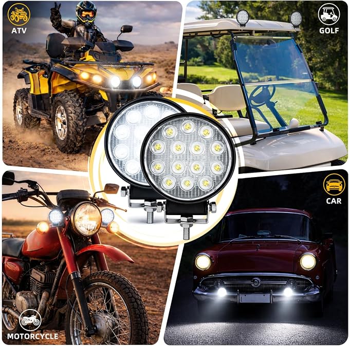 ZMOON Round LED Off Road Lights Kit, 2PCS 4.5" 84W LED Flood Light Bar with 10FT Wiring Harness (2-Lead), Driving Fog Lights for Truck ATV UTV SUV Boat