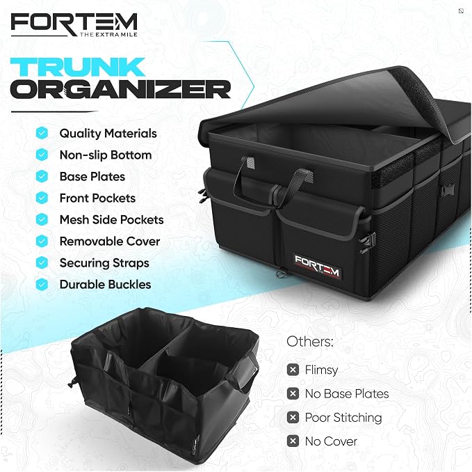 FORTEM Trunk Organizer For SUV Car Trunk Organizer, Foldable Storage, Car Accessories for Women Men, Collapsible Bag, 600D Oxford, Non Slip Bottom, Straps, Soft Cover (65L)