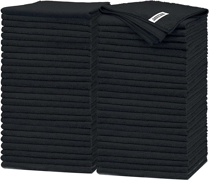 FIXSMITH Black Microfiber Cleaning Cloth -Pack of 50, Highly Absorbent Cleaning Rags, 16"X12" All Purpose Cleaning Towels for Housekeeping, Kitchen, Car, Lint Free and Reusable Microfiber Towels