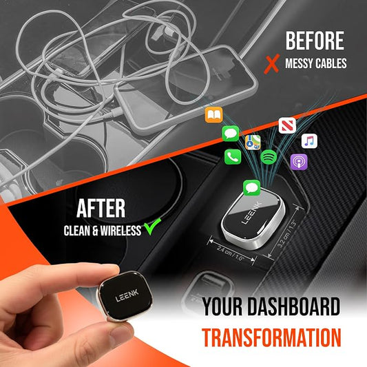 LEENK Wireless CarPlay & Android Auto Adapter [2025 Upgrade], Aero-Aluminum Body & 2.5D Glass | Sleek Plug & Play | Dual-Band 5GHz | 98% Compatibility with Wired CarPlay & Android Auto (Black)