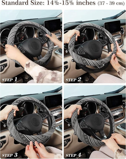 SEG Direct Boho Steering Wheel Cover with Baja Blanket Cloth, Ethnic Style Auto Wheel Cover Made of Coarse Flax, Fits 14 1/2-15 1/4 inches Car Wheel