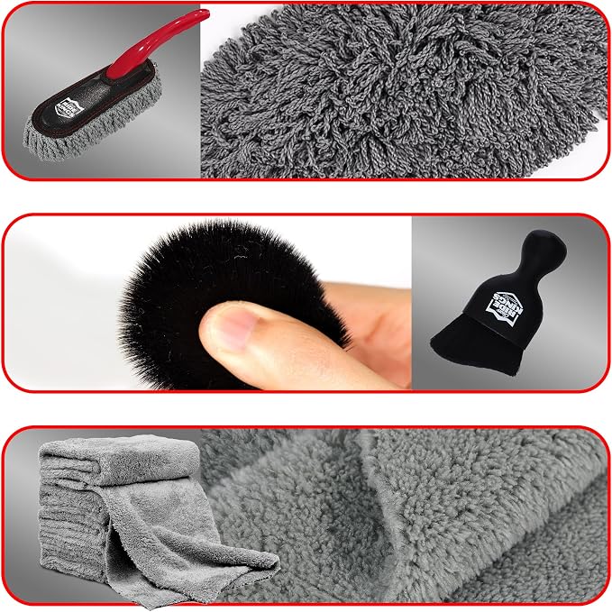 Car Detailing Kit - 3 Packs: Car Duster, Interior Cleaning Brush, Microfiber Towels | Detail Tools