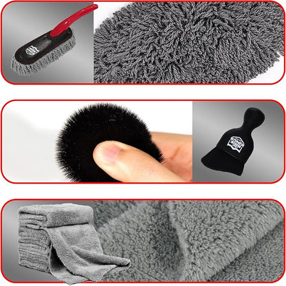 Car Detailing Kit - 3 Packs: Car Duster, Interior Cleaning Brush, Microfiber Towels | Detail Tools