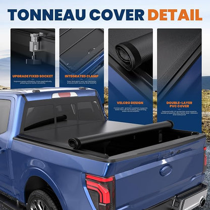 KUIPERAUTO 6.5FT Soft Roll-Up Truck Bed Tonneau Cover Compatible for 2015-2026 Ford F150 Styleside (Not for Flareside) 78inch