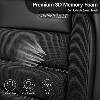 CAR PASS Memory Foam Seat Covers Full Sets, Airy Cool Mesh Thick Car Seat Covers, Leather Car Seat Covers 5 Seats Airbag Compatible, Universal Automotive Comfort for Most Cars, Trucks, SUV, Black