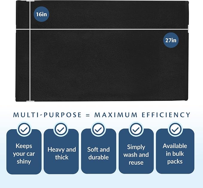 Cotton Towels for Multiple Use, 100% Ring Spun Cotton Towel Set, Heavy Duty - Super Absorbent Cleaning Towels for Car and Home - 16” X 27” (12 Pack, Black)