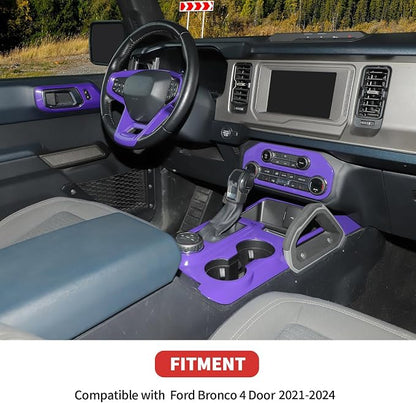 9PCS Full Set Interior Trim Kit Fit for Ford Bronco 2021-2024 4 Door,Center Console Gear Shift Panel Inner Door Handle (Purple)