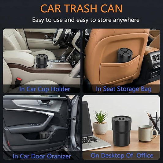 FIOTOK Car Trash Can with Lid, Mini Auto Garbage Can Leakproof Vehicle Trash Bin Fits Cup Holder in Console or Door for Automotive Car, Home, Office, Kitchen, Dinning Room 2 Packs