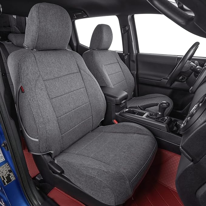 coverdream Custom Fit Seat Covers for 2016-2023 Toyota Tacoma Double Cab/Crew Cab SR,SR5,TRD Off Road,TRD Pro,TRD Sport,Limited,Fully Covered,UV Resistant Polyester Seat Protector (Full Set,Gray)