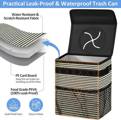 ELONGRIVER Car Trash Can Bin for Back Seat Leak Proof, Cute Car Trash Bag Hanging, Vehicle Trash Can for SUV Truck Van, Automotive Garbage Cans Front Seat Stripe