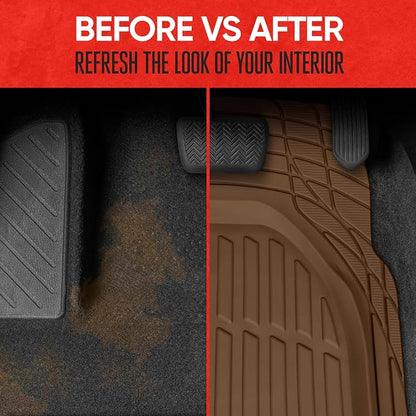 Motor Trend FlexTough Deep Dish All-Weather Floor Mats, Waterproof Trim-To Fit Mats for Cars, Trucks, SUVs - Universal Automotive Floor Liners, Car Accessories, Brown