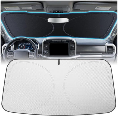 Upgraded Windshield Sun Shade for Ford F150 and Explorer (2000-2026) [Nano Ice-Crystal Cooling, 99.9% Sun Protection] Foldable Sunshade with Storage Bag, Car Accessories, L(64 x 34 in)