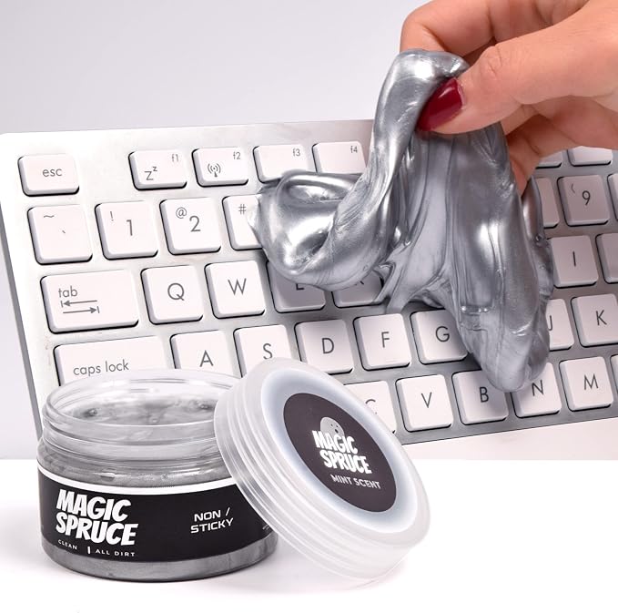 MAGIC SPRUCE Cleaning Gel for Car Interior, Universal Car Cleaning Kit With Mint Scented Luxury Silver Cleaning Gel Putty Reusable, Non-Water Keyboard Cleaner for Laptop Dust Cleaning in Containers