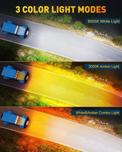 NAOEVO 6in LED Light Bar, 50W 4000LM LED Off Road/Fog/Driving Lights, Spot & Flood Combo for Trucks, Cars, Boat, ATV, UTV, 2 Pcs (White/Amber/White&Amber)