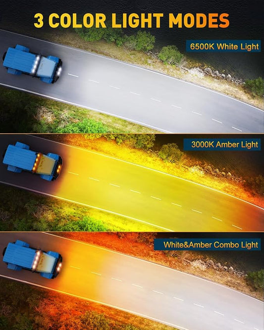 NAOEVO 6in LED Light Bar, 50W 4000LM LED Off Road/Fog/Driving Lights, Spot & Flood Combo for Trucks, Cars, Boat, ATV, UTV, 2 Pcs (White/Amber/White&Amber)