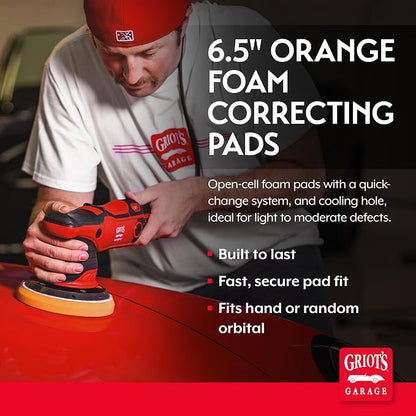 Griot's Garage Orange Foam Correcting Pads for Car Polishing and Detailing, Removes Light to Moderate Paint Defects, Durable, Machine-Washable, 10617, 6.5", Set of 2