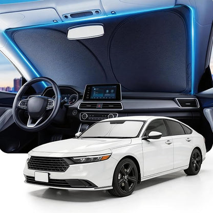 DMJN Front Windshield Sun Shade for Honda Accord (2023-2026), [Nano Ice-Crystal Coatings] UPF50+ Heat & UV Block, Protect Car Interior & Keep Cool, Flodable Steel-Ring Car Cover for Summer