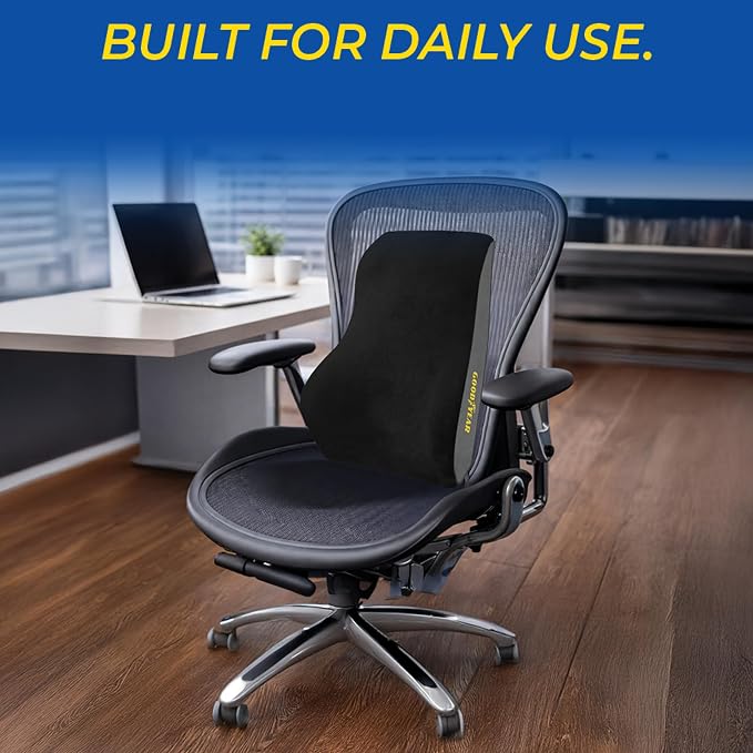 Goodyear Ergonomic Lumbar Support Pillow for Office Chair and Car Seat - Memory Foam Back Support Lumbar Pillow, Premium Cushion Chair Support for Lower Back Pain Relief and Versatile Use - Black