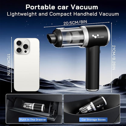 helloleiboo Handheld Car Vacuum Cleaner 16000PA Car Vacuum Portable Cordless 120W High Power 4-in-1 Mini Vacuum Cleaner Rechargeable & Air Duster Multi-Nozzles for Home Office Pet（Black）