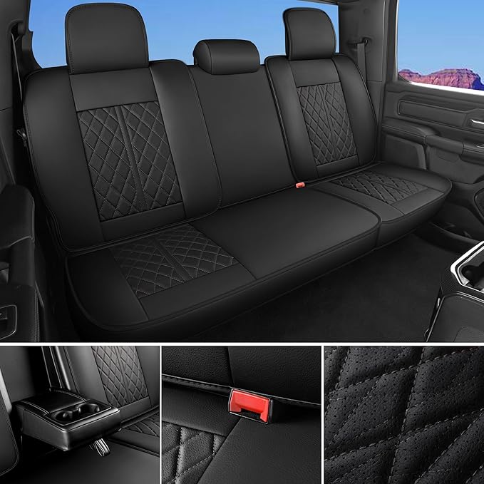 Custom Fit Chevy Silverado GMC Sierra 1500 2007-2026 2500/3500 HD Crew Cab Full Set Car Seat Covers - 5 Pack, Premium Faux Leather Truck Seat Protector with Airbag Compatible Design, Black