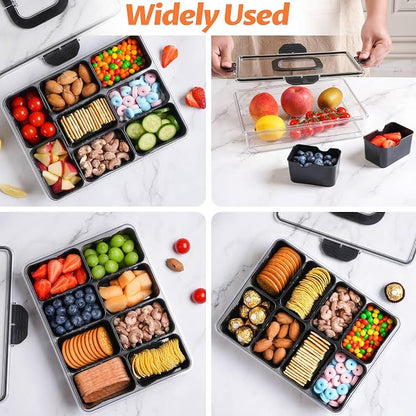Snackle Box Container, Dishwasher Safety - Divided Serving Tray with Lid and Handle, Charcuterie Board for Portable Snack Platters - Organizer for Fruits Snacks - Perfect for Road Travel - Black