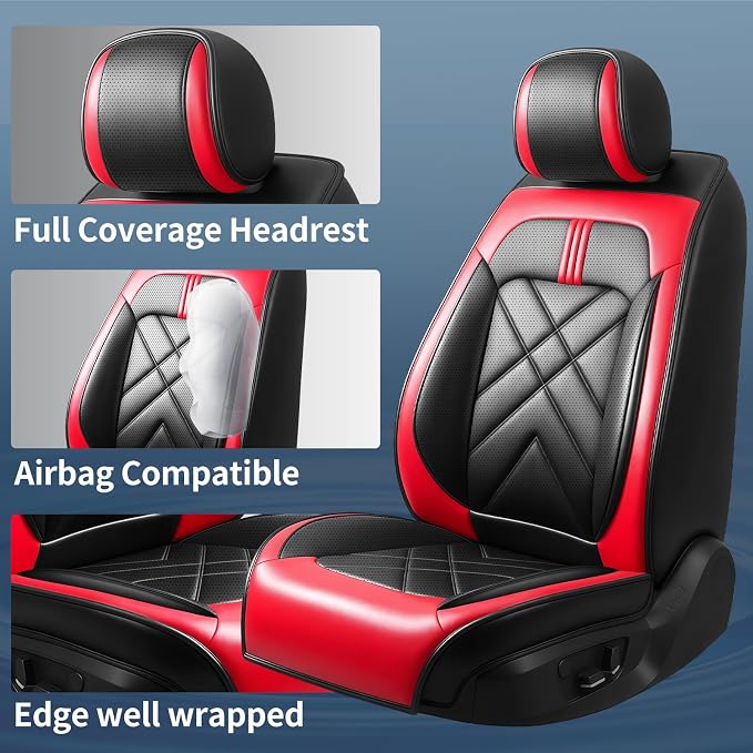 Equinox Car Seat Covers Fit for Chevrolet/Chevy Equinox 2011-2026, Full Coverage Leather Waterproof Breathable Seat Covers, Automotive Seat Protectors, Airbag Compatible, (5 Seats, Red Black)