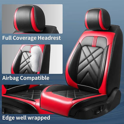 Fiesta Car Seat Covers Custom Fit for Ford Fiesta 2011-2019, Premium Full Coverage Leather Automotive Seat Protectors, All Seasons Waterproof Breathable, Airbag Compatible, (Full Set Red Black)