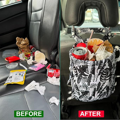 Leak-Proof Waterproof Car Trash Bag Foldable Multipurpose Trash bin Container Storage Cute Grocery Organizer Bag for Automotive Front or Back Seat in Cars SUVs and Trucks (Tropical)