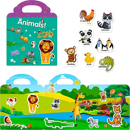 Reusable Sticker Book for Kids, 5 Sets Educational Learning Toys Travel Stickers Activity Books for Toddler Girls Boys Age 3+ Birthday Gifts - Fairy, Ocean, Farm, Dinosaur & Animals