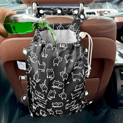 Leak-Proof Waterproof Car Trash Bag Foldable Multipurpose Trash bin Container Storage Cute Grocery Organizer Bag for Automotive Front or Back Seat in Cars SUVs and Trucks (Black Cats)
