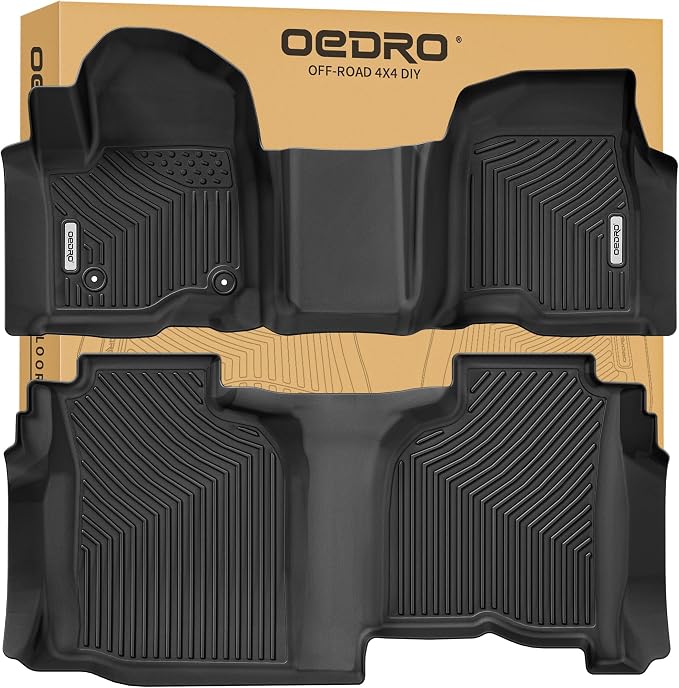 OEDRO Floor Mats Fit for 2019-2026 for Chevy Silverado/GMC Sierra 1500, 2020-2026 2500HD 3500HD, Double Cab with 1st Bench Seats, NO Rear Underseat Storage Box, All Weather TPE Floor Liner Set