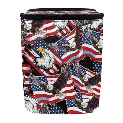 Talayituse American Flag Eagle Print Car Trash Can with Lid, 4th of July Leak Proof Auto Trash Bag Hanging Vehicle Garbage Can Multipurpose Storage Container for Back Seat Road Trip
