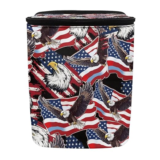 Talayituse American Flag Eagle Print Car Trash Can with Lid, 4th of July Leak Proof Auto Trash Bag Hanging Vehicle Garbage Can Multipurpose Storage Container for Back Seat Road Trip